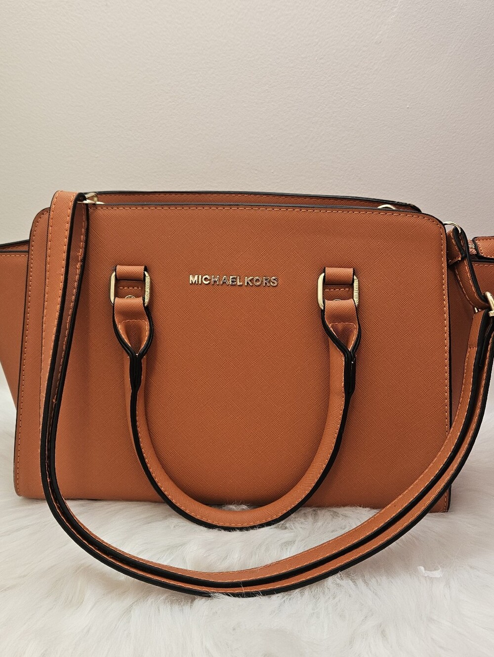 Orange Structured Satchel Purse with Shoulder Strap